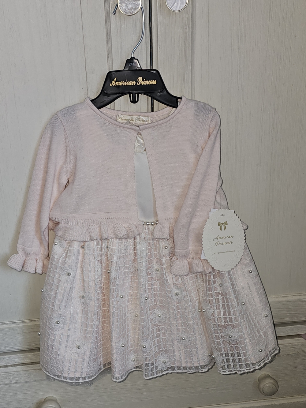 American Princess Light Pink Pearl-Trimmed Formal Girls Dress